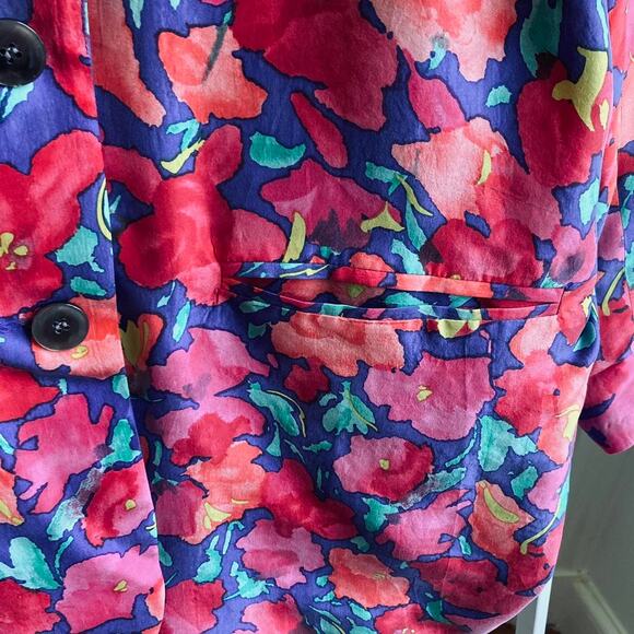 Vintage 90s Silk Floral Oversized Blazer - Picture 4 of 6